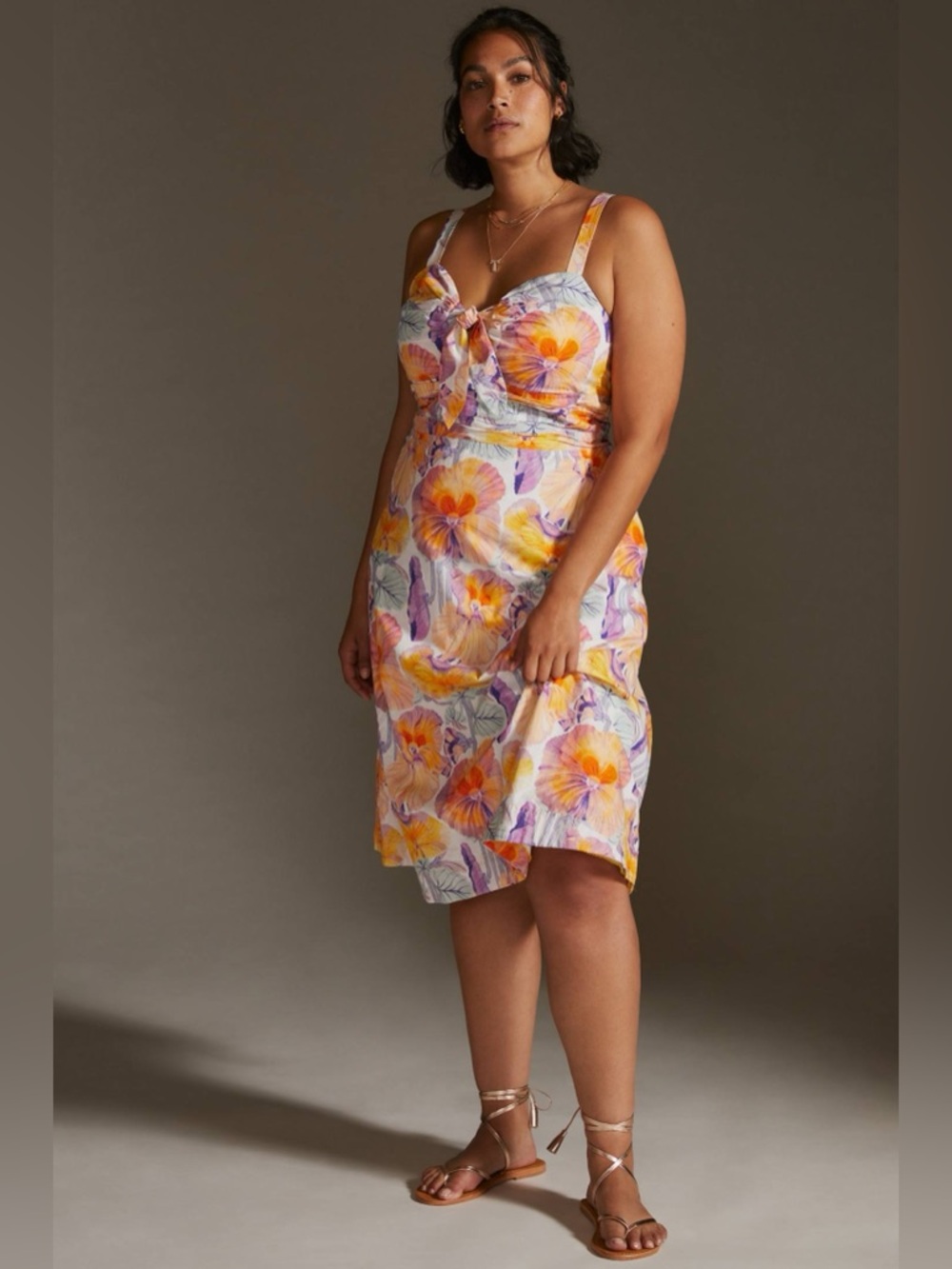 Cecilia Pettersson for Anthropologie Floral Tie-Front Midi Dress Floral Print 16
